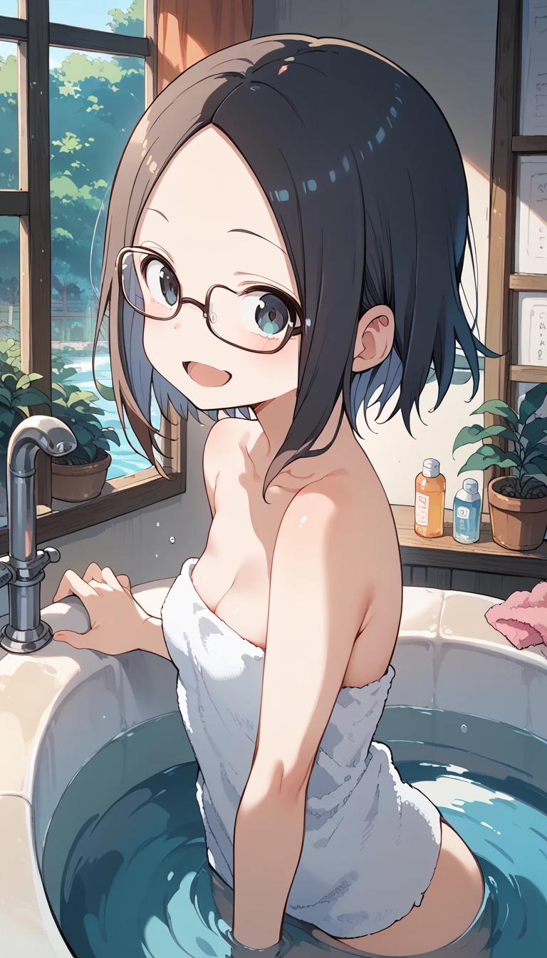 ((masutepiece)), ((Best Quality)), (Ultra-detailed), Anime style, Bath, Cute little girl s, 1girl in, Solo, Micro Bikini 00, ((Beautiful eyes)), large full breasts, Smile