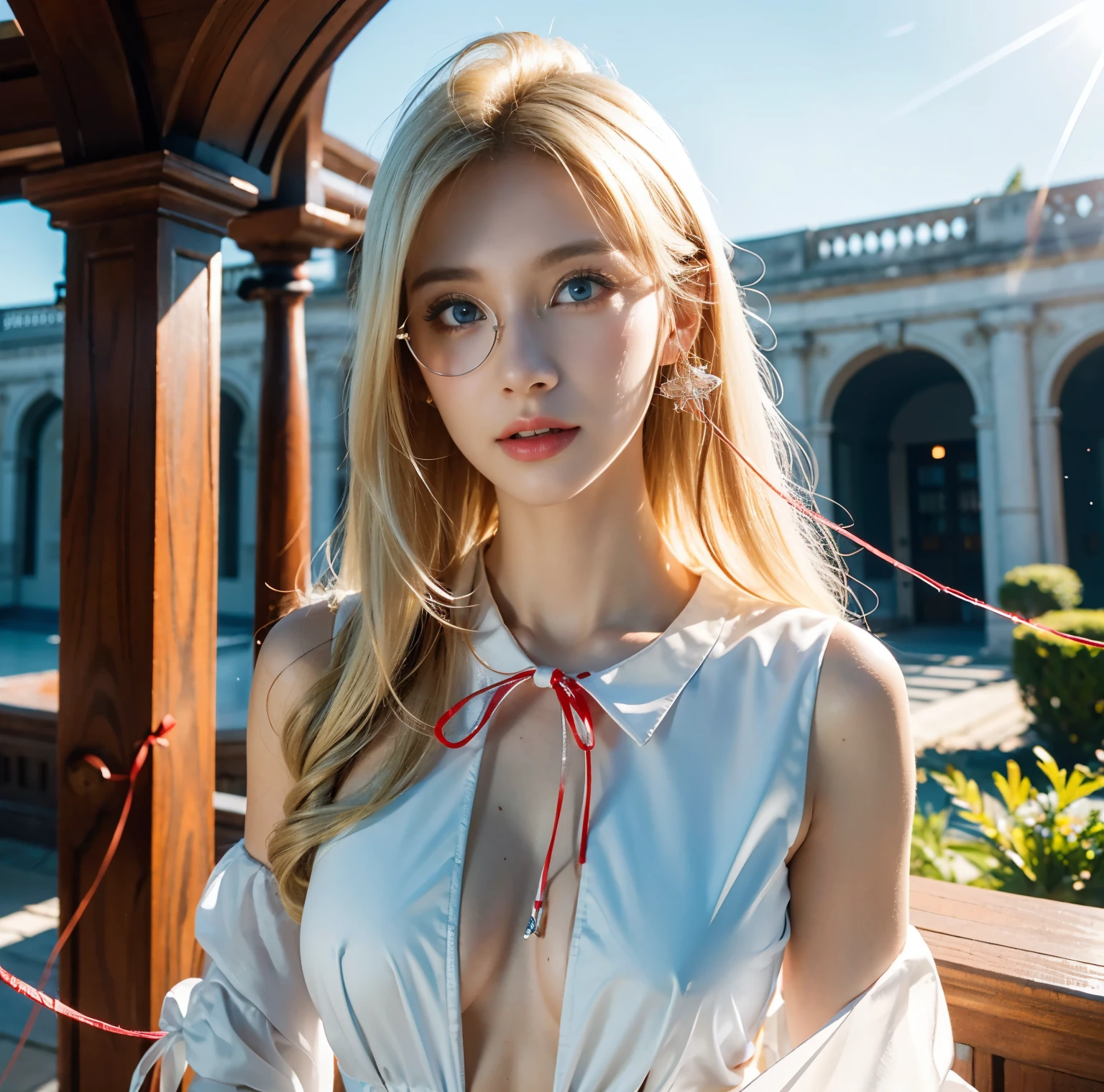 (super beautiful)、(beautiful face:2)、(detailed face:1.1)、(european:1.5)、(Miss Universe)、(she stood up:1.1)、(red dress made of thick fabric:1.1)、(raise the hem of the dress:1.5)、(Please show me your white pants:1.5)、(dressing:2)、high heels、(wearing heavy makeup)、(golden hair:1.4)、(blue eyes)、(thin:1.1)、perfect fingers、necklace、bracelet、gyuru、on stage、(Taken from above the knees:1.2)、(At SFW)