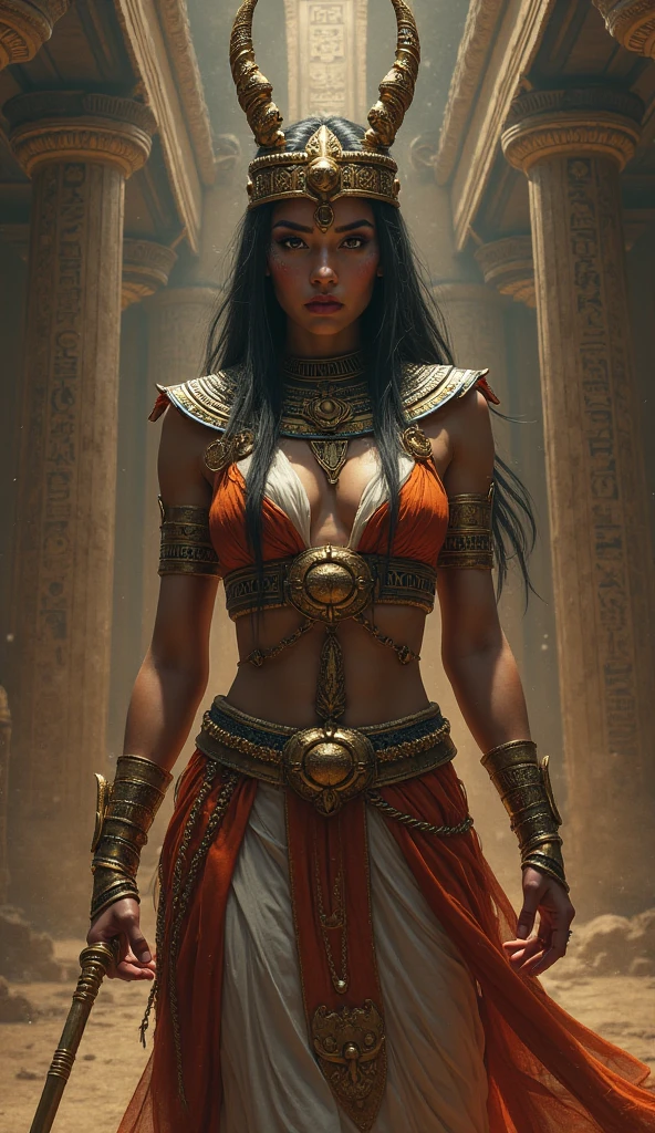 Horus, Osiris and Maximus from mythology or history fused and represented as a woman