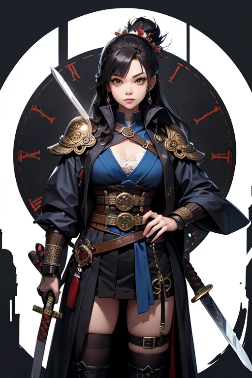 a woman in a pirate costume holding a sword and a sword, nico robin, nezuko, nezuko-chan, by Yoshihiko Wada, by Yamagata Hiro, by Eiichiro Oda, from one piece, amano yoshitaka, pirate queen, by shirow masamune, by Okada Beisanjin, style of eiichiro oda
