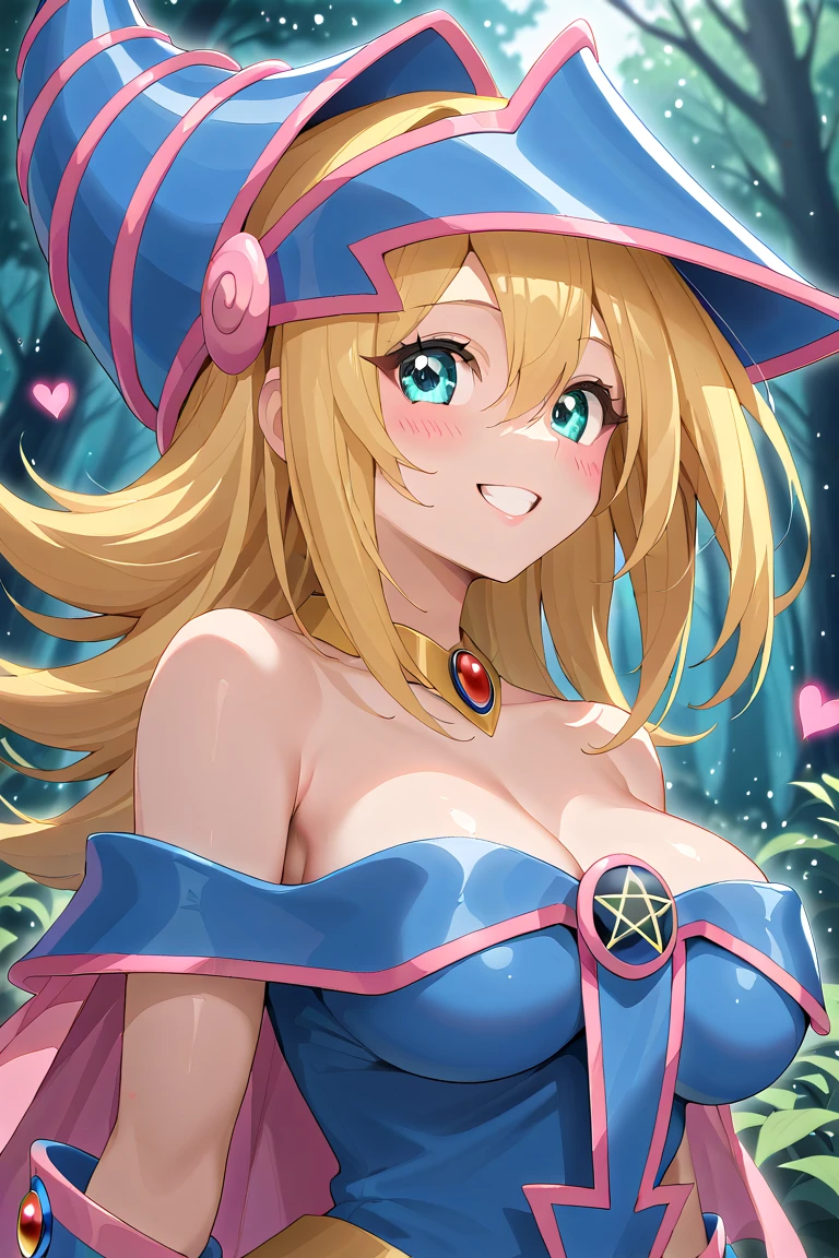 black magical girl, estilo mksks, (fundo muito detalhado: 1.0), (fundo altamente detalhado: 1.0), obra-prima, melhor qualidade, (1girl), solo, (floresta), cabelo comprido, cabelo loiro, blue hat, Magician's hat, spell casting, natureza, brazi: 1.2, desfoque de movimento, magia, (luar: 1.2), chromatic aberration, profundidade de campo, soft-lighting, rosto altamente detalhado, olhos altamente detalhados, pose sexy, seios enorme