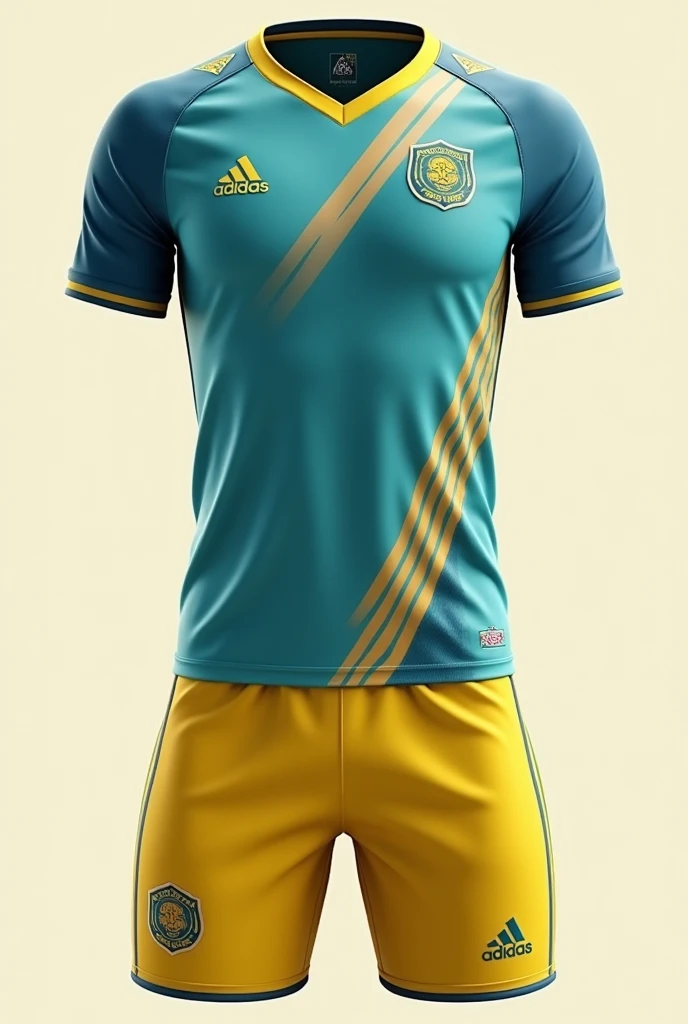 Generate a football sports uniform with Brazilian colors both front and back with the number 10 on the back and the name above the number "GENI" with a white background