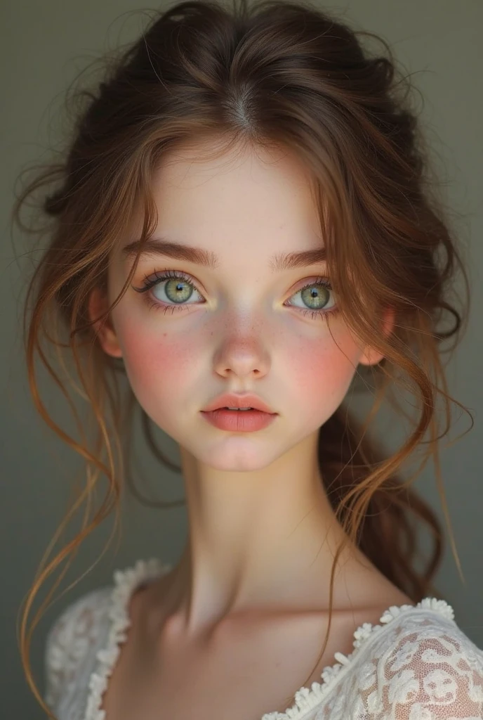 realistic young early teen girl, portrait, caucasian