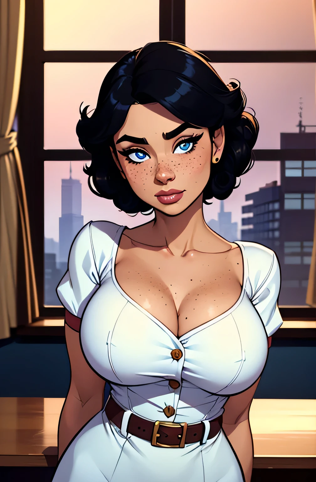 Personagem mulher estilo atompunk Fallout 4 Jennifer Connelly le com marcas de guerras Imagem de desenho animado de uma mulher .Ilustra??o estilo desenho animado, estilo de arte dos desenhos animados, estilo de arte dos desenhos animados, digital illustration style, estilo atompunk design de personagens altamente detalhado, arte digital detalhada coragem, Forest fan art, Design de personagens de retrato, beautiful digital illustration, retrato de alta qualidade, Arte em quadrinhos, mulher jovem cabelo com transas lindas . Queen Anna of ArendelleBeautiful lined eyes Medium large bust and wonderful sexy clothes. image expression of sexual desire from waist to head illustration Queen Anne of Arendelle atompunk style Fallout 4