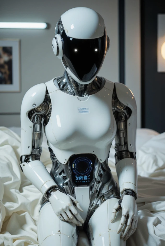 1 girl, Arcee, combat robot, mechanic body, bedroom, fat ass, wide hips, curvy, huge breasts, tall robot, faceless, full body, voluptuos, masterpiece, ultra high quality, detailed hands, detailed body, lying against the bed, hand on head, cinematic picture, bikini