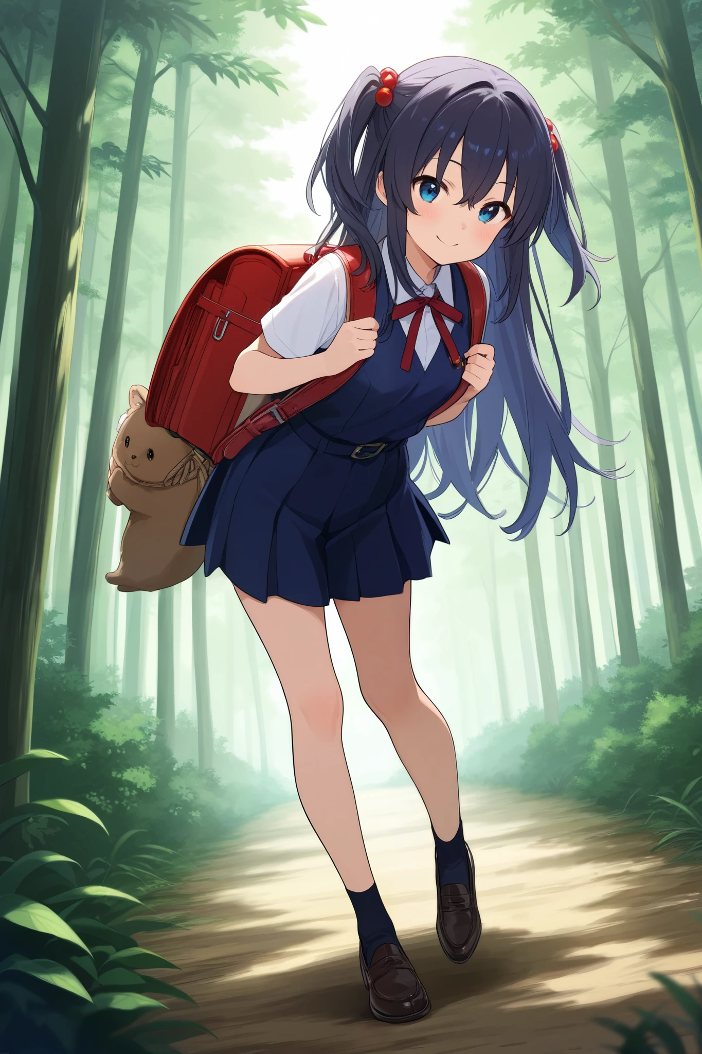 ((目を閉じて泣き叫ぶ全裸の赤い髪ツインテールヘアーのキュアメロディそっくりのgirl))、full body、girl１people、Spider Thread、Restraint、Dense forest
