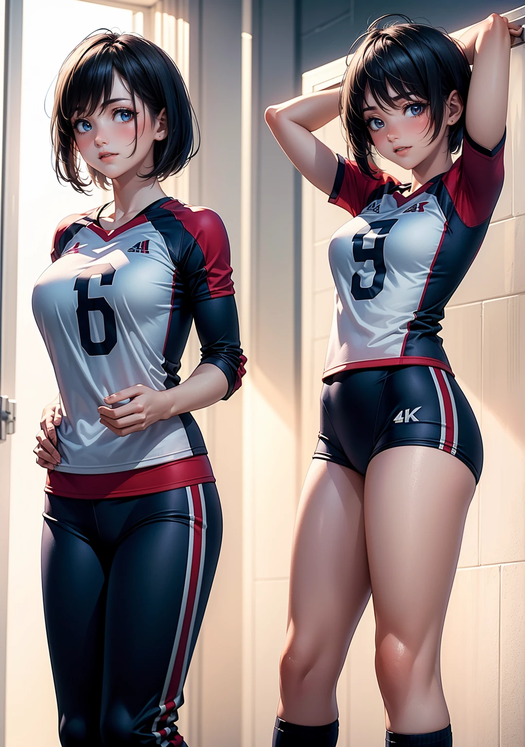 anime girl,with volleyball clothes,in the bathroom,changing