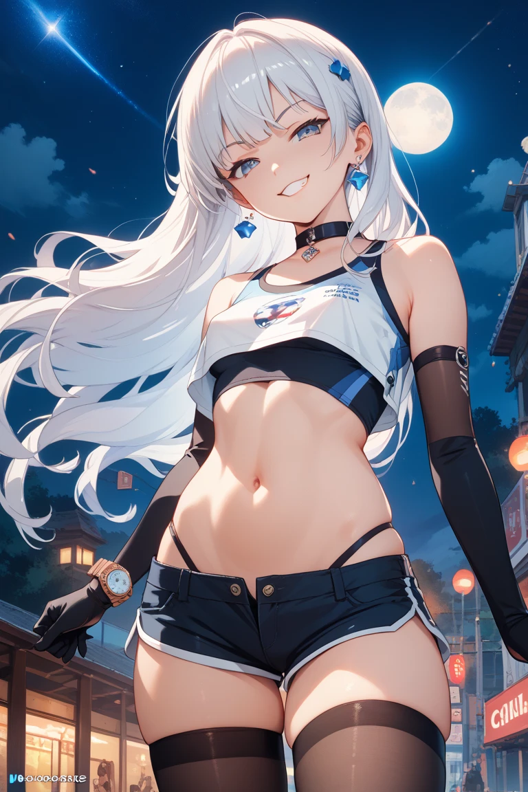 ((8k ultra, Perfect view, Looking at the camera, smuggle, sexy pose)), A girl, has long a silver Hair fall's through her waist, Her eyes Golden vertical pupil, wearing a black bikini, dog tag, background Deep ocean with whales and fish
