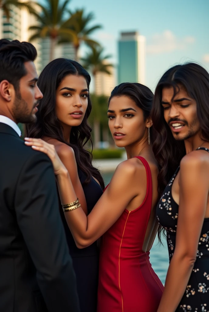 4, older handsome italian arabic man in a suit and one 2 Moroccan girl with green eyes passionately kissing