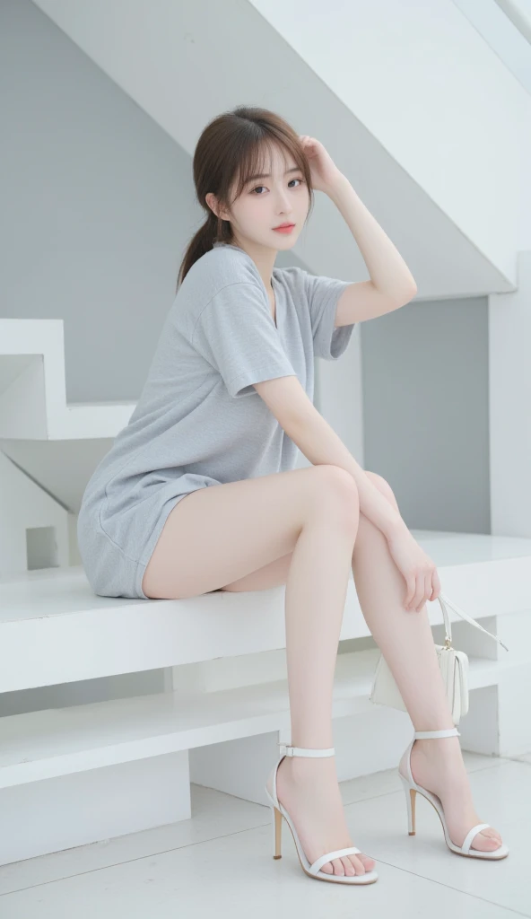 white short socks,without wearing shoes,best qualtiy,tmasterpiece,超高分辨率,(realisticlying:1.4),1girll,looks into camera,Thin and light