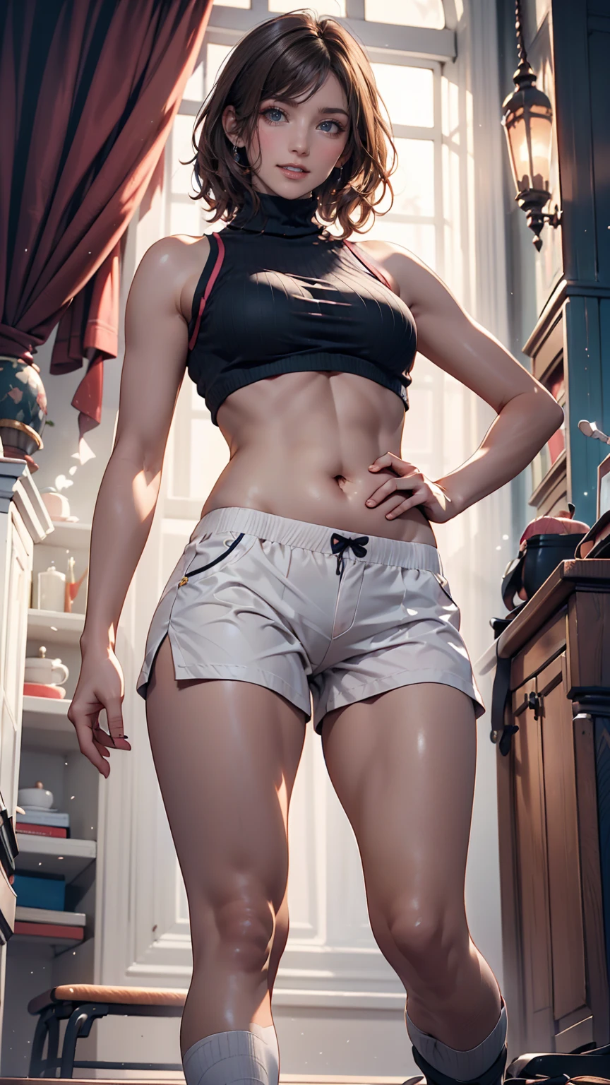 Exquisite details，cute girl . Very kawaii , round face . round eye，alone , Slim , medium breasts , short and small . shiny skin . Pure white T-shirt . tight shorts . dynamic angle . No background , White background , looking at the audience, darker shade, (((Ridiculous))), (((look back))), (((shapely ass))), (((Thigh clearance))),melt，liquid，grinning, blush,juicy，Hyperactive expression，short hair，exaggerated expression，Sweat profusely，，Liquid splash，Rags，