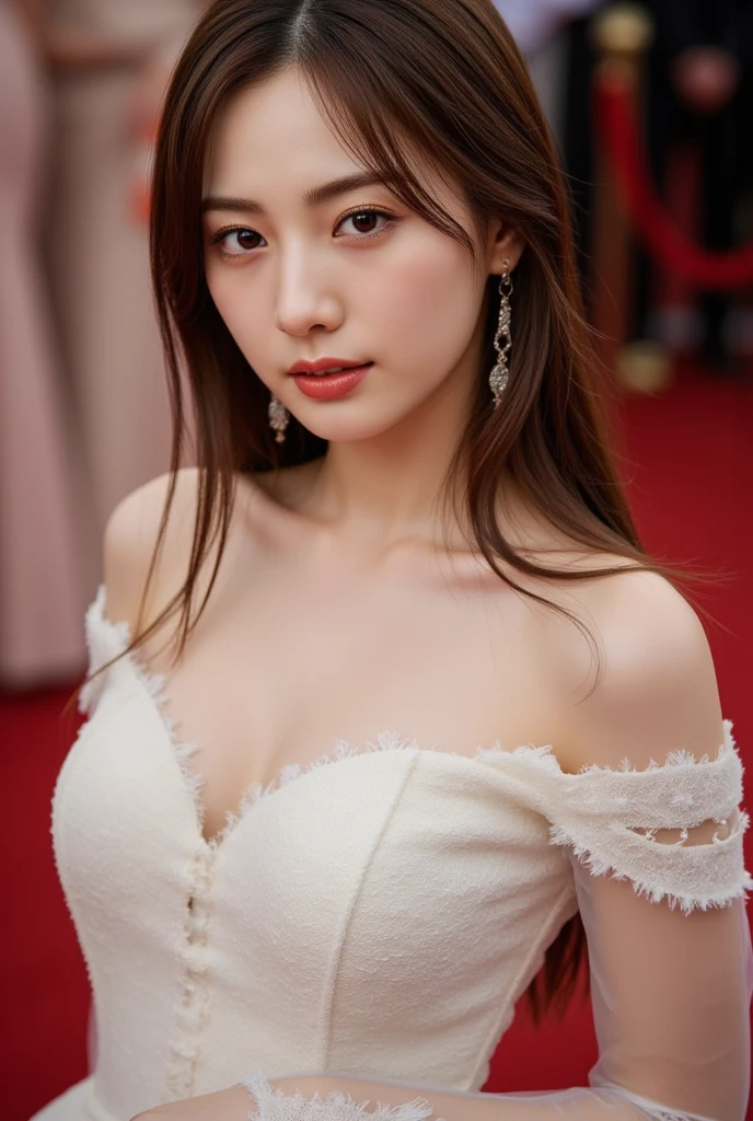 (Canon RF85mm f/1.2), (8k, RAW photos, best quality, masterpiece), (realistic, photograph realistic), masterpiece, best quality, High detail, Best image quality, super detailed, high resolution, Very detailed, Best quality, Extreme detail description, hyperdetailed painting, (An extremely delicate and beautiful work), ((standing)), Beautiful detailed girl, Very detailed eyes and face, (Beautiful detailed eyes, masterpiece, fair skin, hazy beauty, very detailed facial, detailed skin structure, perfect anatomy, ((perfect figure)), Beautiful detailed whole body, delicate face, exquisite body, fine collar bone, lovely lips, Behind the softness, adorable, ((slim waist)), (big breasts, Bulging breasts, crisp breasts), ((cleavage)), (smile:1.2), (seductive look, soulful eyes, clear eyes), (bangs hair), ((Enchanted expression)), (charming appearance), ((An extremely detailed and elegant British royal dress:1.3)), ((white fur coat, high heel)), (head gear, necklace, earrings), ((view over city)), ((midnight:1.2)), physically-based rendering, (((full body:1.3))), ((looking at viewer:1.3)), ((standing))