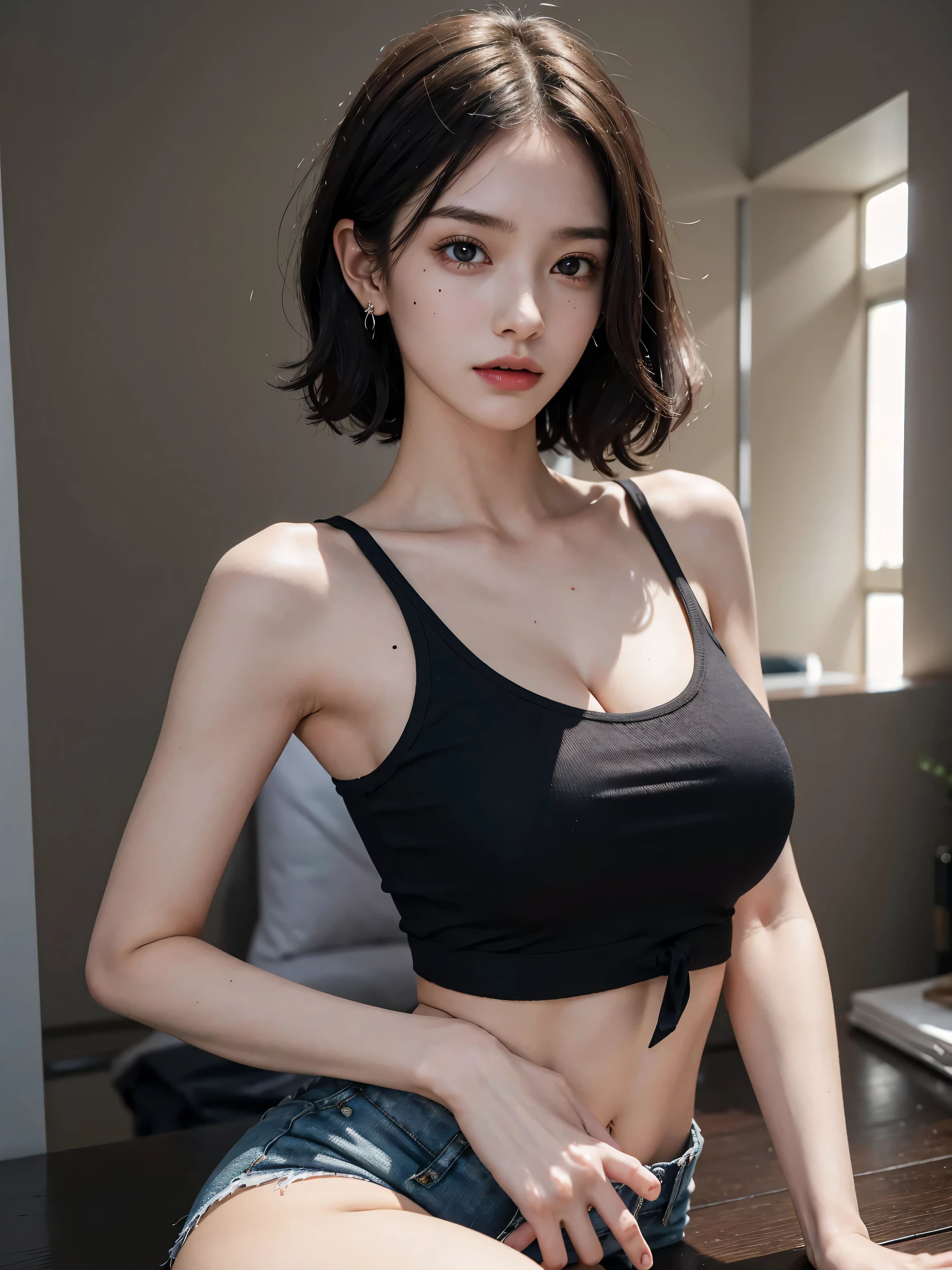 8k、alone、 big breasted beauty,Super Beauty(Like the real thing),Iris,super beautiful teenager,Black short bob hair,黒と赤のSexy Exterior,Black trousers,Golden decoration,長くて大きなJapanese sword,Demon Slayer: Androgynous Beauty,What's left behind,A wonderful work of art、Wind effects:1.9、Cloud Effect:1.2、Full Rendering、Caustic soda coating、Unreal Engine、Japanese sword 1本,Innocent look,Cool beauty,Ultra-high resolution,super 超Realistic Skin,Ultra-precise hand-crafted detailing,1Japanese sword,smile,Photorealistic RAW photos of the highest quality。Backlight, Cinema Lighting, Film Grain, 50mm lens, Nikon D850,Realistic Skin,Fantasy art,Character Art,Ultra-high resolution,Muscular and slim body,Muscular and lean lower body,Precise facial details,What's left behind,Perfect hands,Cool sexy beauty,landscape,A lot of thick red smoke(largely),Ultra-realistic smoke,Extremely ripped abs,Muscular Beauty,Very large breasts,Sexy Exterior,Wide open chest,Body balance,smile,Makeup,