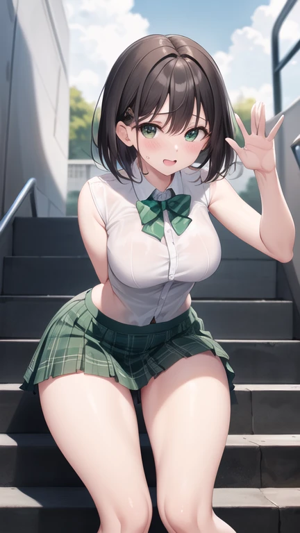 outside,(((Take off your pants to your knees.))),Please take off your pants and pull them down to your knees.,Please pull your pants down to your knees.、((Showing under the chest)),Reveal panties,short hair with twin tails,Lace panties,Pink Panties,立ったままShowing under the chest