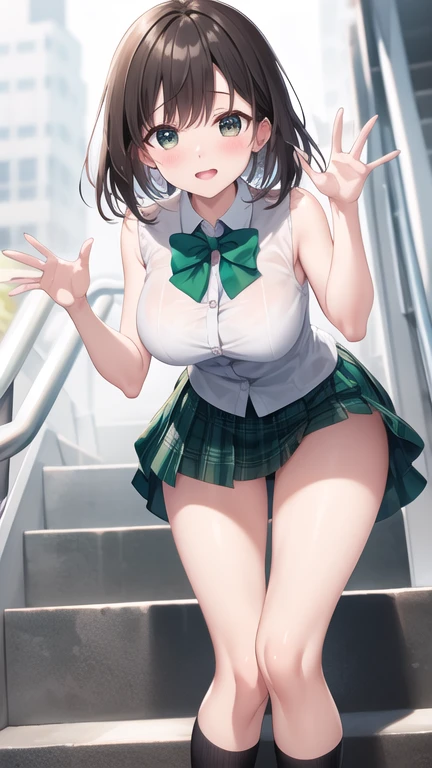 best quality,1girl,((big breasts:1.1)),orgasm,blush,sweat,steam,nm1, ((school uniform, white shirt, green skirt, mini skirt, lift skirt, upskirt, pantyhose,panties under pantyhose:1.3)),garden,walking