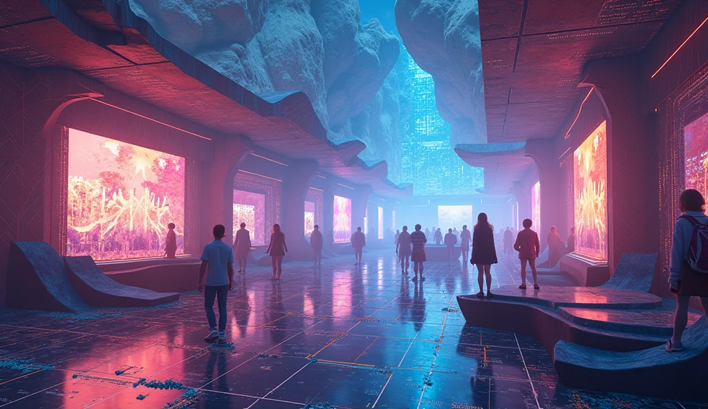 Create an image of an underground park inspired by the 80s