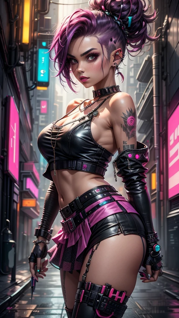 score_9, score_8_up, score_7_up, rating_explicit, (Beautiful woman:1.2), (colored hair:1.2), (leather clothes and sexy poses:1.3), (sassy poses), (long breasts:1.1), (cyberpunk style:1.3), (realistic:1.1), (detailed:1.1)