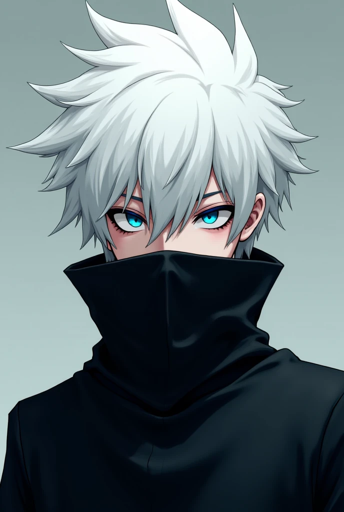 Anime guy with white hair and a dark blindfold covering one eye