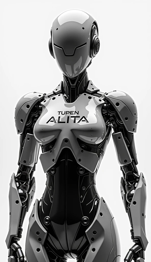 A robot woman with the word Talia written on her chest, Full body picture , As real as in real life