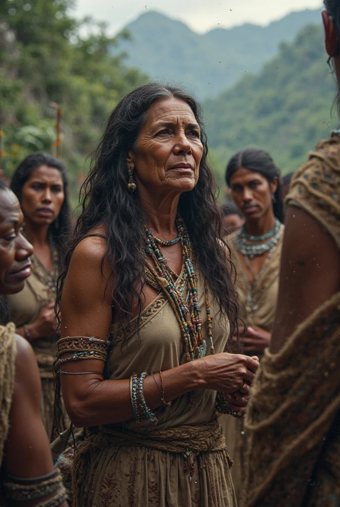 Transport yourself to a time before history is written, where a prehistoric mother and her daughter, Dress in animal leather costumes and indomitable, flowing hair, trabalhe em conjunto para criar um bolo. Em uma bancada de pedra robusta, A clay bowl and a profusion of scattered flour await its primitive cooking. A cozinha em forma de caverna, banhado pela luz cintilante das tochas, serve de pano de fundo para essa cena evocativa, Capturing the essence of the prehistoric era. This image is fantastic and historically accurate, with an ultra-realistic and intricate depiction of a past time.