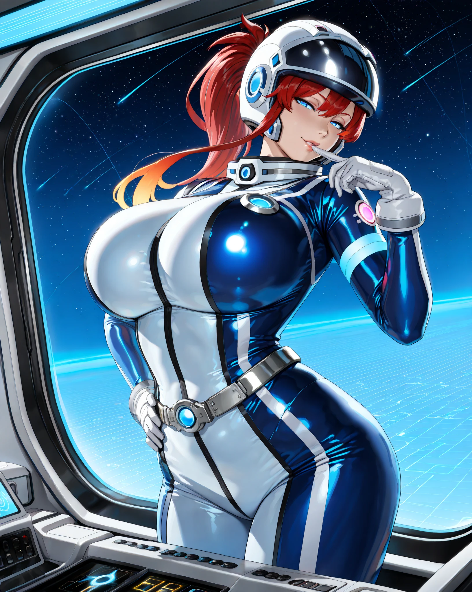 (best quality,4k,8k,highres,masterpiece:1.2),ultra-detailed,(realistic,photorealistic,photo-realistic:1.37),anime girl fantasy,sci-fi,space suit,big,front view,solo photo,thick hair,thick thighs,standing,thick legs,colorful,powerful lighting,deeper shadows,sharp focus,detailed facial features,sparkling eyes,stylish outfit,vibrant colors,background with celestial elements.