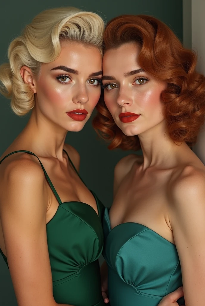 DREAMLIKEART
(two women) 30s (freckles:0.8), (wavy redhead 1950s styled) (french kissing) (blonde with pixie cut), kissing, lips, smile, sensual, photograph hairstyle pixie, black unbuttoned blouse, highly detailed face, sharp focus, bright eyes, black lingerie see through, big tits, pink hard nipples