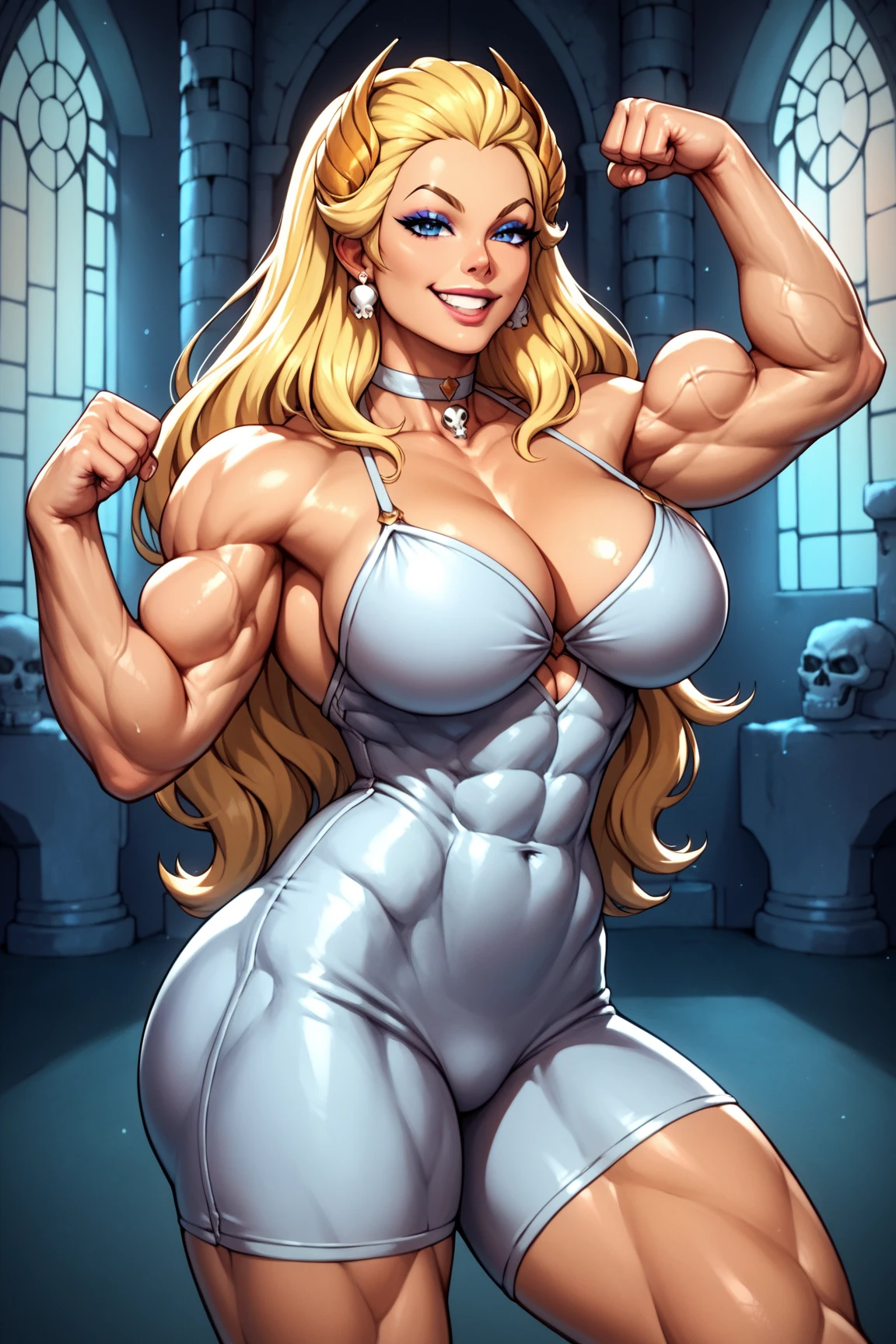 muscular Caucasian girl, skinny body, fitness model physique, (extremely lean body:2.0), tiny waist, narrow waist, (thin:2.0), round , hard nipplesy nipples, long hair, beautiful face, cute face, gorgeous face, pretty eyes, young, luxurious bedroom, hands pointing to breasts, one eyebrow detailed skin, perfect skin, 5000cc implants, EXTREMELY LARGE BREAST IMPLANTS, naked, nude mouth, yelling, lips, body-fat, small areola, wearing black choker on neck, 8 pac washboard abs, ripped body, fitness bimbo, oiled skin, shiny skin, (nude:2.0), (naked, lightweight, feminine, barefooeiny, narrow, long legs, (SPHERE SHAPED BREASTS), LONG NIPPLES, arched back, legs spread apart, ENORMOUES, enormous breye contact, hairless genitals
