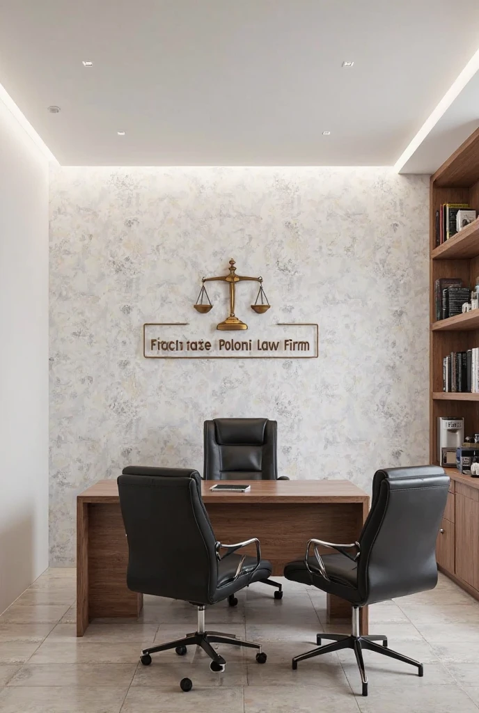 Interior decor for an advocate office with beautiful wall sculpture on one wall with advocate written on it and with symbol of justice balance scale with Indian map