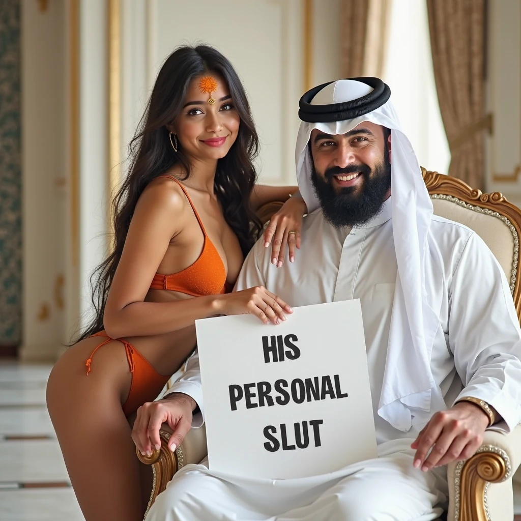 Pale skin kurdish woman in hijab nude shoulder nude arm nude breasts talking with a bodybuilder black man in luxury house laughing golden necklace Golden bracelet
