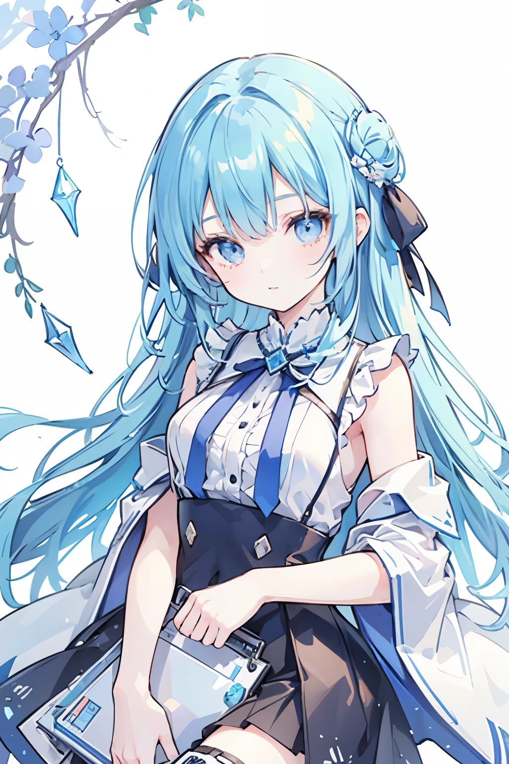 blue hair,((Best Quality)),very beautiful,cute, (Super Detail), vibrant colors,((very detailed)), (fair), ((cute girl)), and my skin is white,(( precise description)),high resolution,white background, watercolor,(Masterpiece), (high quality DVD), (Best Quality),art, ( Slim),(8k), (high quality DVD), (最高のillustration),(1 girl), (Glass shades),parted bangs around the vagina, (illustration), long hair,(very delicate and beautiful),and larger, Slender Body, (Transparent fabric),miniskirt ,