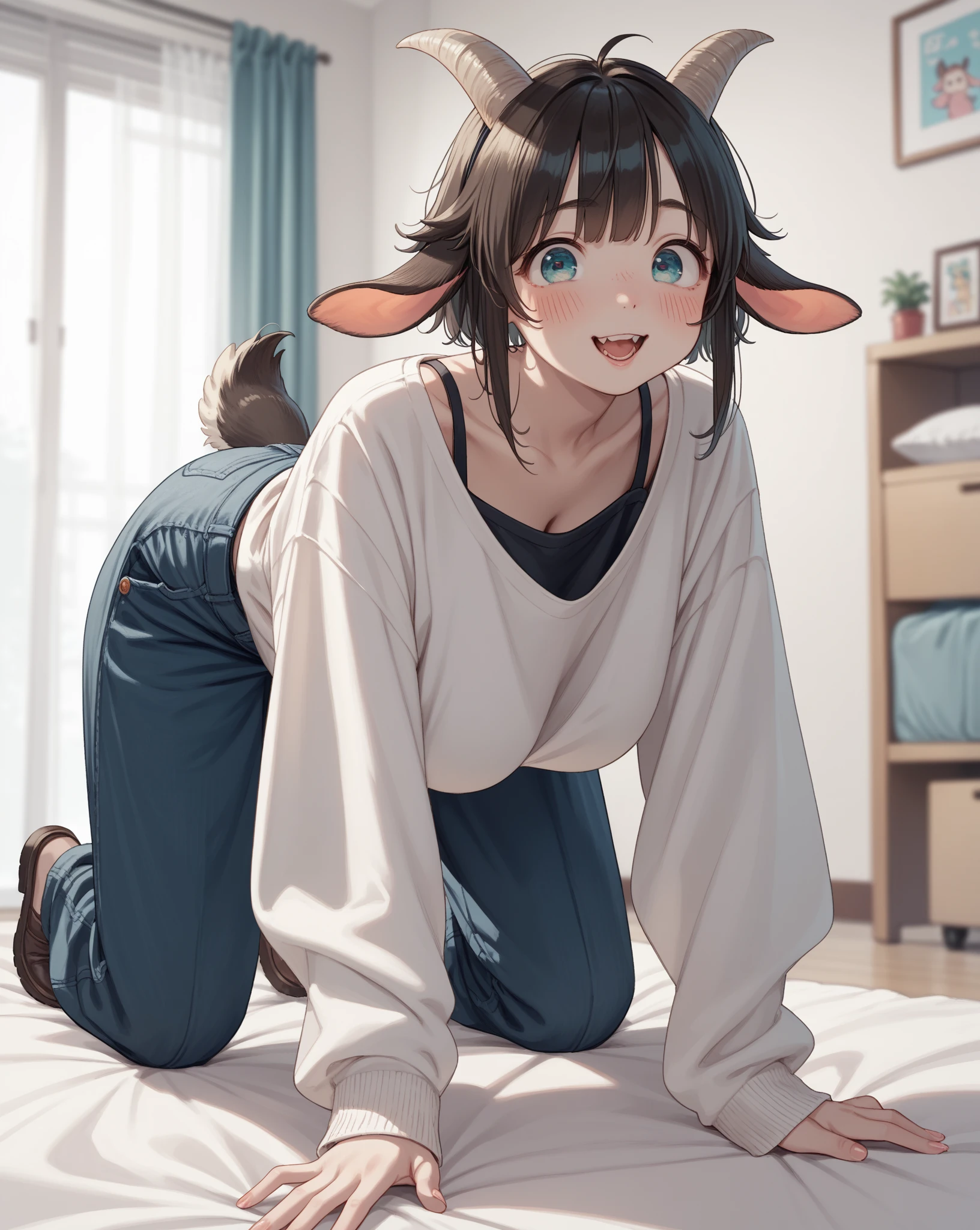 kemoshota, naked, crying, looking down, animal ears, tail, short statue, short and squishy body, kindergarten, bottomless, dynamic angle, kindergarden, infanty, toddley, toddlercon, nipples, navel, whiskers, open legs, 5 years old body features