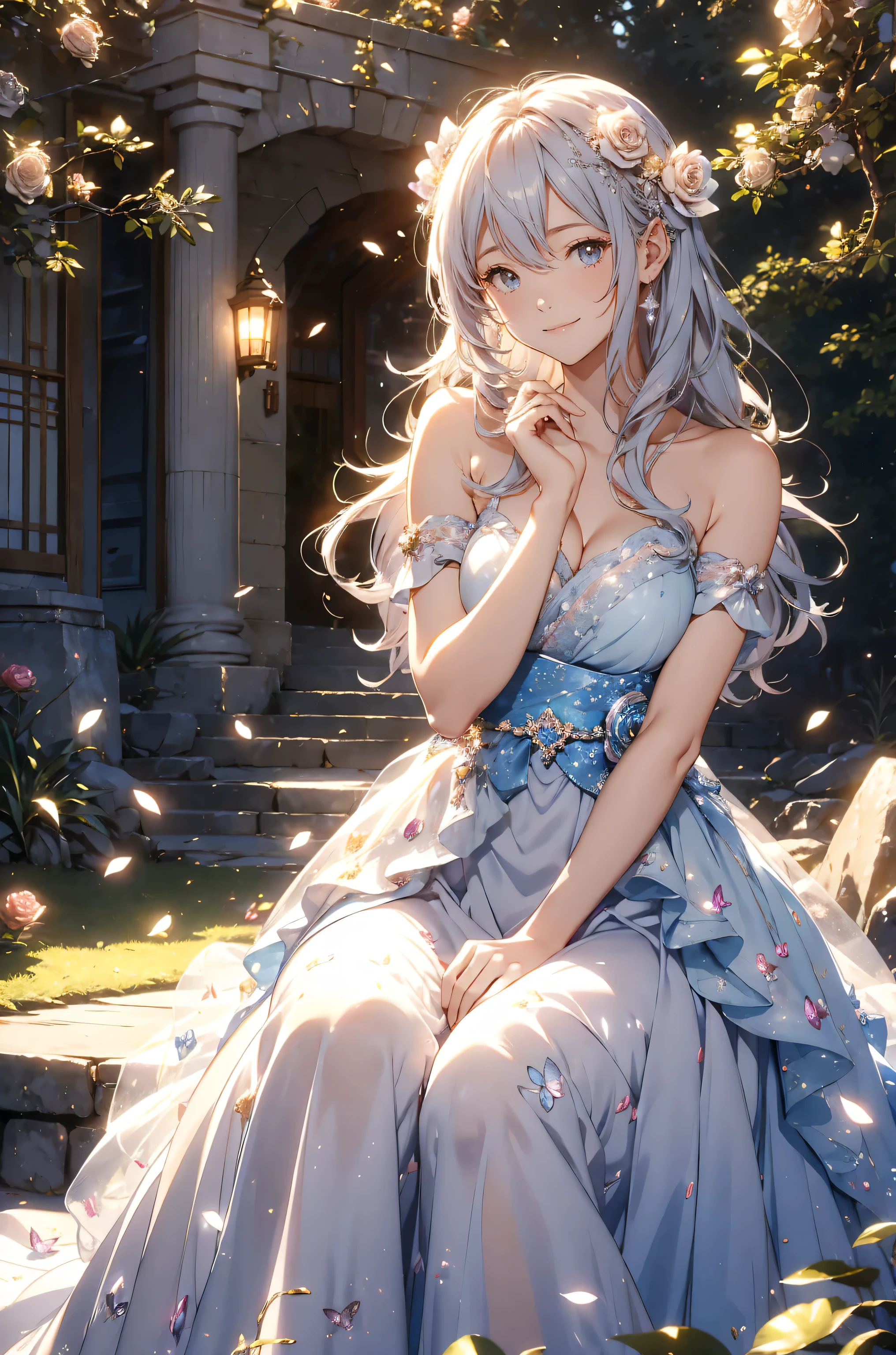 best quality mystical 、(cowboy shot ) Japanese anime character 1 WOMAN cute smile!smile! gentle gaze , beautiful eyes 、、 size 130 beautiful beautiful skin on hands 、、 music healing simple lawn configuration flower、 Beautiful bright sunlight tree々sitting on a tree branch beautiful nature 、Colonnade spinning stone staircase、Beautiful Rose Hedge many colored flowers on the background flower pot Many kinds of flowers background、 Mr..々flower butterfly々 Beautiful Decor
Keep it simple Beautiful sparkle 、long silver hair、The strongest beautiful decorative flower dress、 has a relaxed atmosphere 、 petals、 open 、 Beautiful young body 、 Please stretch your legs、big 、beautiful skin on hands, 、Beautiful sparkle, high definition depiction , realistic fantasy illuminated by beautiful light、 Romanticism ,, ultimate beauty moving!high resolution,