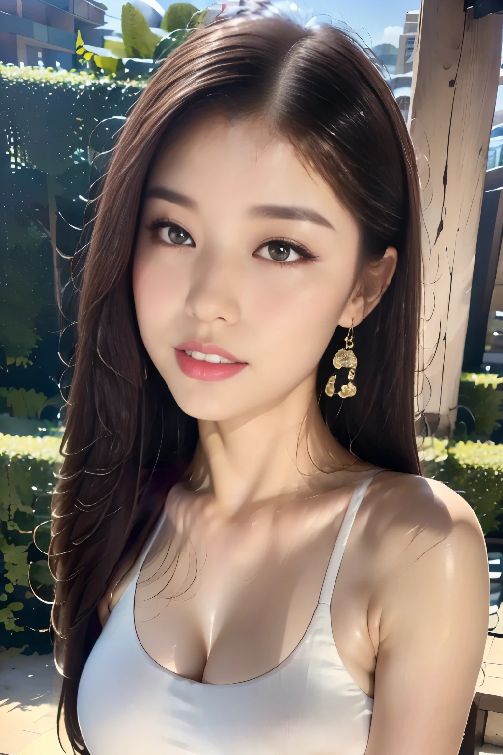 ((highest quality, 8k, masterpiece :1.3)), One girl, Open your mouth,Asking for a kiss:1.2,blush, Red lipstick:1.2,Dark lipstick:1.2,Slim face, Beautiful woman, Big Breasts:1.3, Highly detailed face, double eyelid, spring, sunny, null, nature,garden,cherry blossoms,looking at the camera,White loose blouse,flare skirt,(masterpiece: 1.3), (Maximum resolution: 1.4), (Ultra high definition: 1.2), Cinematic Light, Ultra high definition, (Detailed eyesと肌), (Detailed facial features), 8k resolution, Perfect Style, Beautiful expression、Highly detailed face and skin texture、Detailed eyes、Glitter Eyeliner:1.2、Thin cheeks、((Pure white skin:1.1)),Glossy Lips:1.2、((Full Body Shot:1.2)),(Straight Hairstyles、Light brown hair)、One-length long hair、175cm,From below
