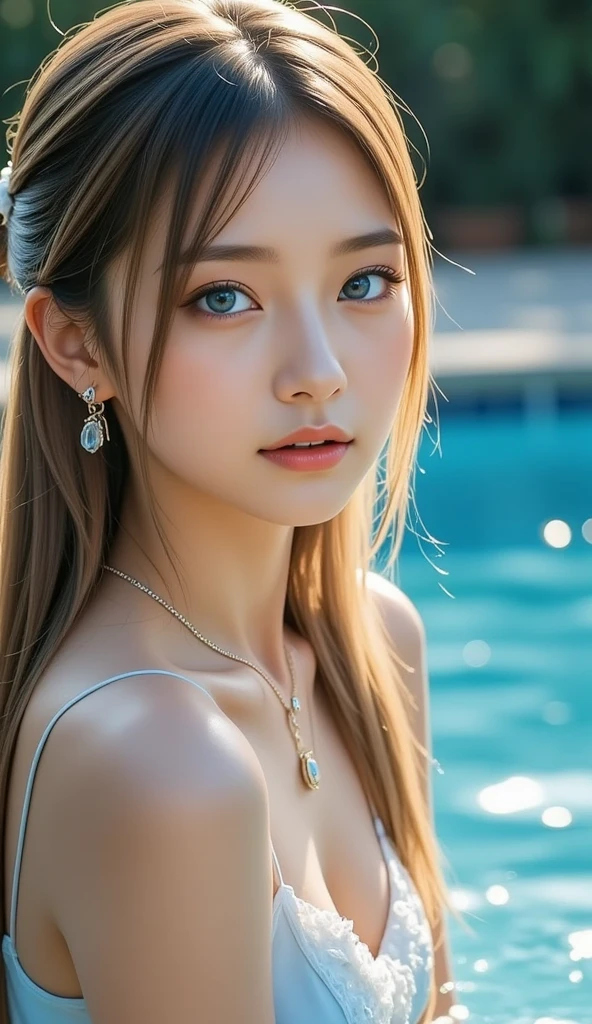 Green eyes, beauty face, 27 years, idol, wear bikini, model, 4K, high detailed, cinematic, realistic,