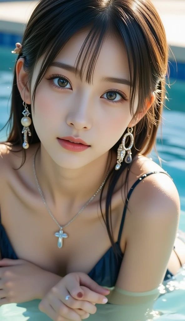 (((unity 32k wallpaper,Raw photo,At 32K、Super highest resolution、Super best image quality、super highest quality、32K resolution、photorealistic1.5、Sharpest image quality、clear image、マスターmasterpiece、People photography:1.photorealistic, masterpiece: 1.hotorealistic、sharp focus、high definition,An illustration、Super fine、Fine、perfect dynamic composition、))),受賞歴のあるAn illustration、(intricate details: 1.2)、(Delicate details)、(cinematic light、bloom、sunshine、ray tracing、detailed shadows)、clear lines、sharp focus、official art、incredibly absurd、huge file size、Super detailed、very detailed、very delicate and beautiful、RAW photo、light shines on your face、Depth of bounds written、solo focus、(Wind:1.1)、1 girl、smile、(Standing position:1.2)、(big breasts、cleavage)、(detailed face、beautiful eyes、beautiful detailed lips、long eyelashes、realistic skin、white skin、delicate skin texture、long hair)、small earrings、pendant))、((null、grassland、sea of flowers))、pureerosface_v1、ulzzang-6500-v1.1、(((lie down、sleep、Lie)))