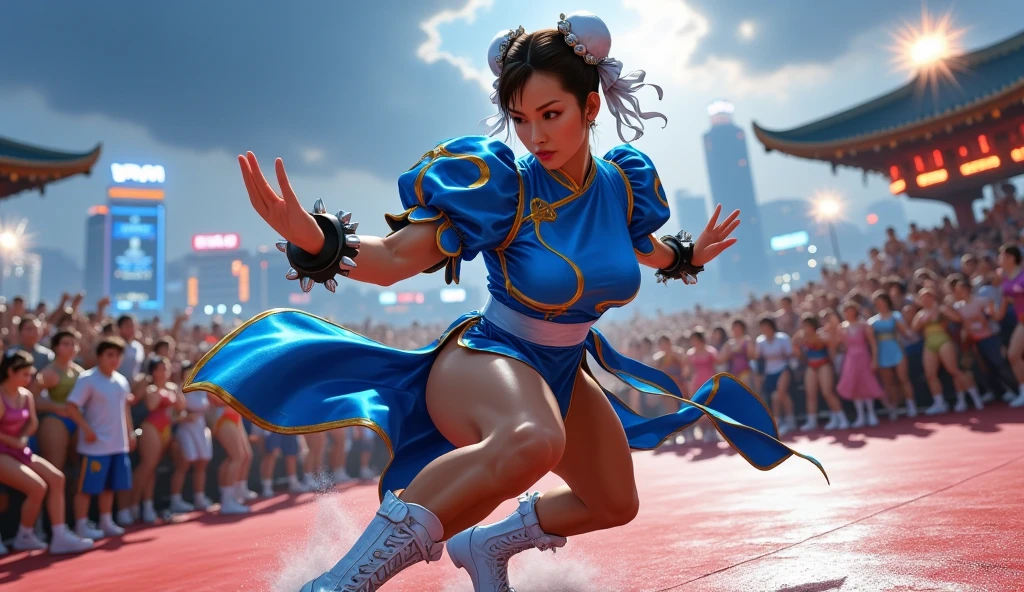 Chin Li Realistic A stunning cinematic scene captures Chun-Li in the midst of fierce ...