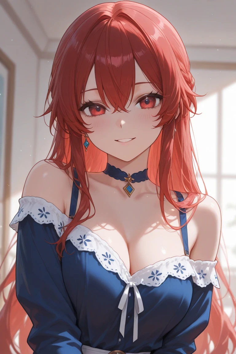 18 year old beautiful girl, blue big eyes, Petite and slender、slightly large breast, ((scarlet orange hair,)),(Loose fluffy short braided hair), in 8K, of the highest quality, (Highly detailed head: 1.0), (Very detailed face: 1.0), (very detail hair: 1.0),(obscene princess costume)、sexy tattoo, Detailed official artwork, anime moe art style, clean detailed anime art,cool smile