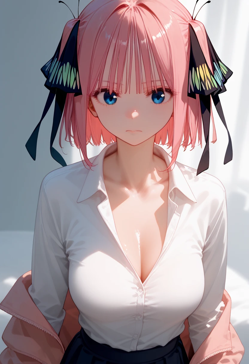 (8k, photo and gross, Best Quality, Masterpiece), ultra high resolution, (realist, photo-realist), 1 girl, emotionless, Alone, pink hair, yellow eyes, Professional lighting, detailed lighting, backlight, depth of field, natural lighting, sharp focus, shooting distance of two meters, Professional photo session, detailed eyes, realist eyes, detailed shadow, computer generated game, cosplay, pink clothes with arm ring, suspenders, Upper part of the body, pink clothes, exterior, corona, Gundam, mecha, robot busty