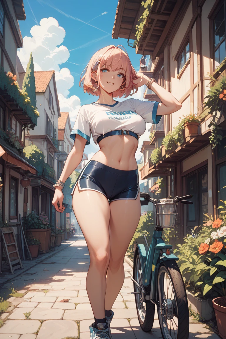 "(mulher bonita, sedutora), (cabelo longo e rosa), (olhos azuis), (roupa branca), (estilo anime 8k), (imagem ultra detalhada), (cidade)"