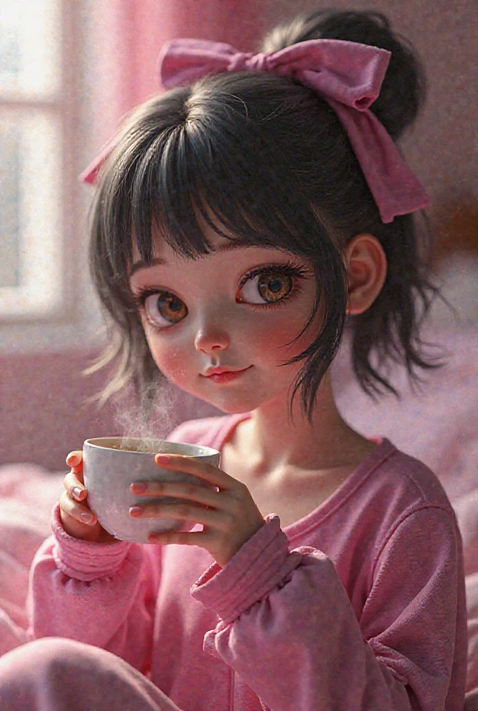 Anime girl drinking milk with straw and flower hairpins, adorable digital art, lovely digital painting, Realistic cute girl painting, Cute detailed digital art, Cute anime girl, cute kawaii girls, cute beautiful, Cute cartoon character, cute 3 d render, girl cute-fine face, very beautiful cute catgirl, with cute - fine - face, Cute - fine - face