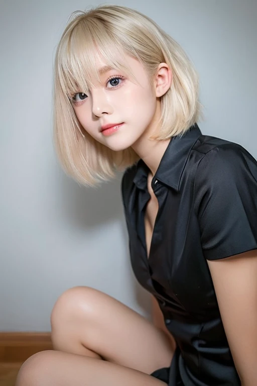 ((sfw:1.5)),Create a photo of a korean Asian teenager,beautiful girl, ((blonde hair)),10yo,narrow eyes:1.5,slimface,armpits,whitetnaktop,nounderarmhair,highleg buruma,
