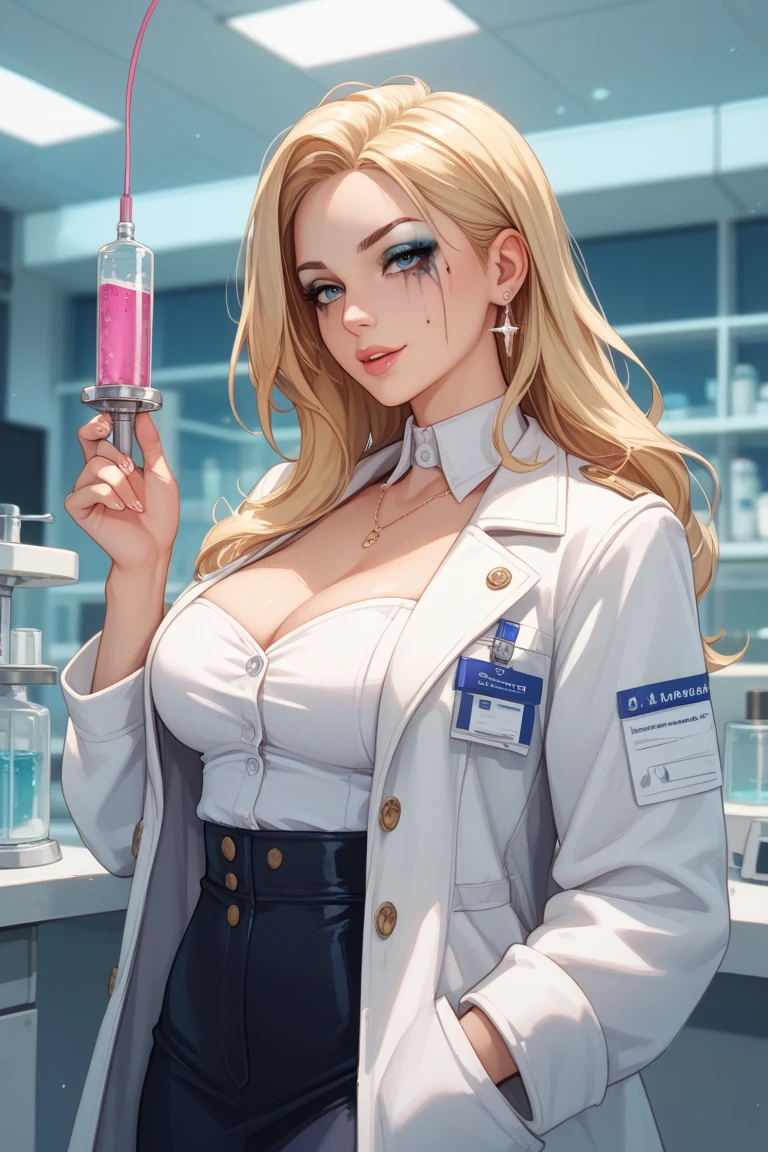 sexy scientist lady, seductive, lab, covered in semen