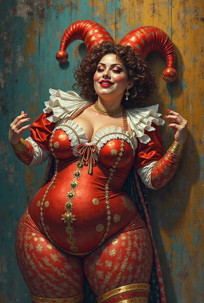 (Masterpiece), (detailed), (high quality), medieval painting of a tall vampire woman with pale skin and black dress, curvy body and wide hips, pear shape, red eyes, hot