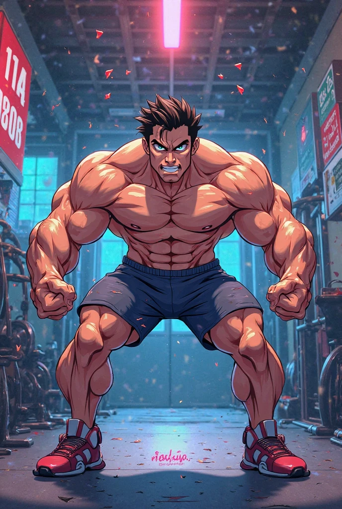A boy with demonic wings is wearing a hero suit,Mouth wide open to express pain,profuse sweat and drool,,Liquid drips,Showing strength, A well-trained body like a bodybuilder,Orgy,Masturbation,Red shirt and navy blue hoodie,bulging muscles,Muscular legs fighting pose