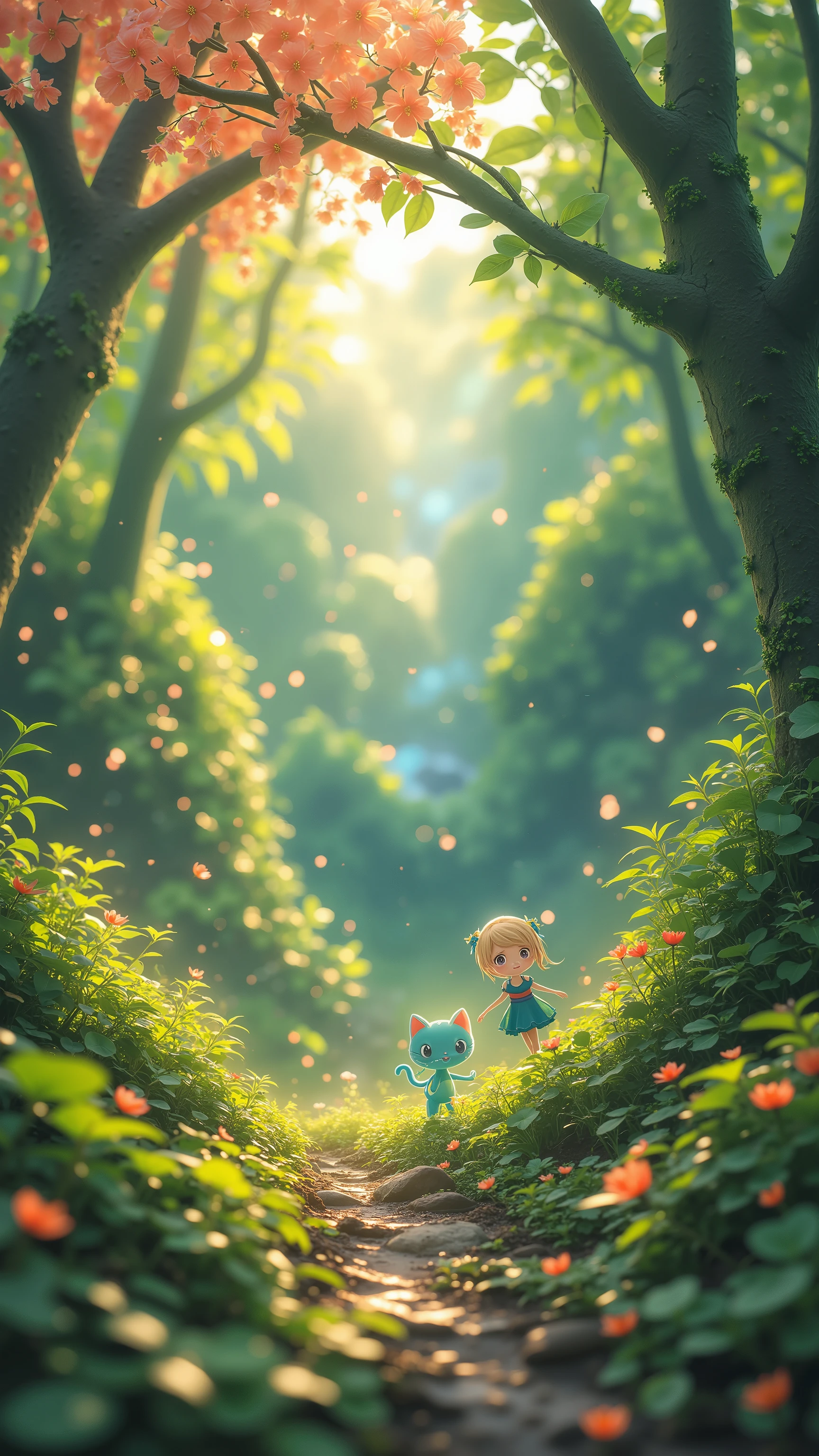 masterpiece、fantasyワールド、best quality、High Quality DVD、Extremely detailed 8k wallpaper、鮮やかなworldの眺め、world、colorful jungle landscape pictures、( Natural Landscape)、high resolution、photorealistic、Highly detailed virgin forest、Dramatic、Bright peach blossoms on a single tree、fantasy、