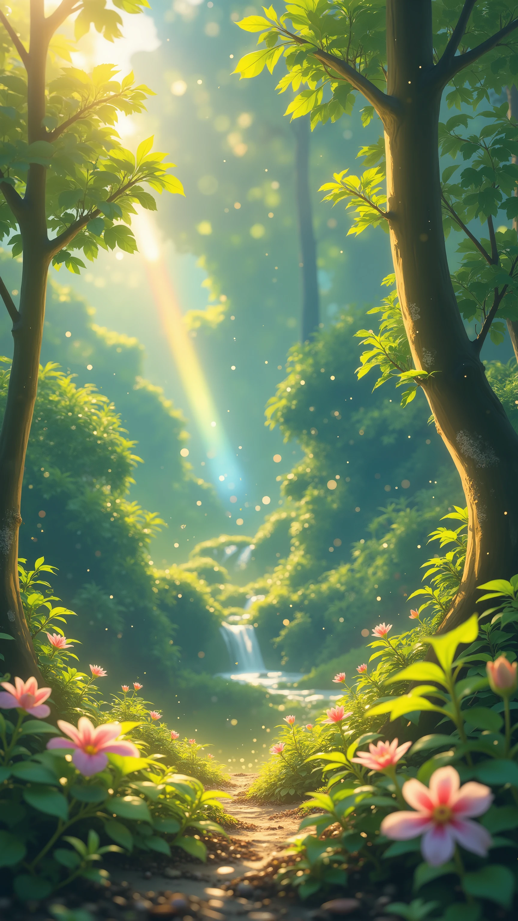 masterpiece、fantasyワールド、best quality、High Quality DVD、Extremely detailed 8k wallpaper、鮮やかなworldの眺め、world、Colorful jungle landscape pictures、( Natural Landscape)、high resolution、photorealistic、Highly detailed virgin forest、Dramatic、Bright peach blossoms on one tree、fantasy、