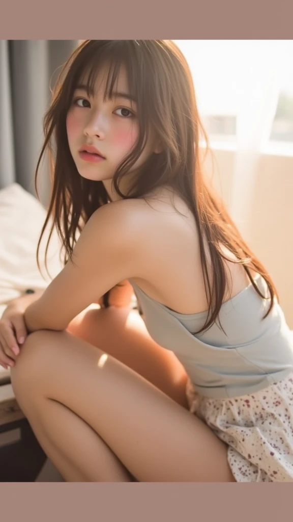 20 year old cute Japan woman, ((Extremely precise and accurate anatomy:1.0)), (Highest quality realistic skin textures:1.6), clean and glowing skin, thin:1.2, mesh, (Enhances the beauty of skin texture:1.2), The texture of each individual hair, long and delicate lashes, Beautifully trimmed eyebrows, Facial pores, Detail of blood vessels in the white of the eye, Thin and visible capillaries in the skin, (photo realistic:1.4), (Hyper realistic:1.4), (Improvement of quality:1.4), (Realistic lighting:1.3), Backlight, A gentle light that illuminates the face, Ray Tracing, (Bright light:1.2), (Smoother lighting:1.05), (Improving the quality of cinema lighting:0.9), 32k, One Japanese woman, fine grain, Detailed face, (Film Grain:1.1), (Natural smile:0), (Accentuates body lines:1.1), High resolution, Natural look, Kind eyes, Delicate light and shadow, Clear skin, Graceful Pose, Beautiful Eyes, Sharp details, Soft light reflection, Beautiful contours, Delicate skin tone, Natural background, Natural poses in everyday situations, Extremely fine detail, Lora Style