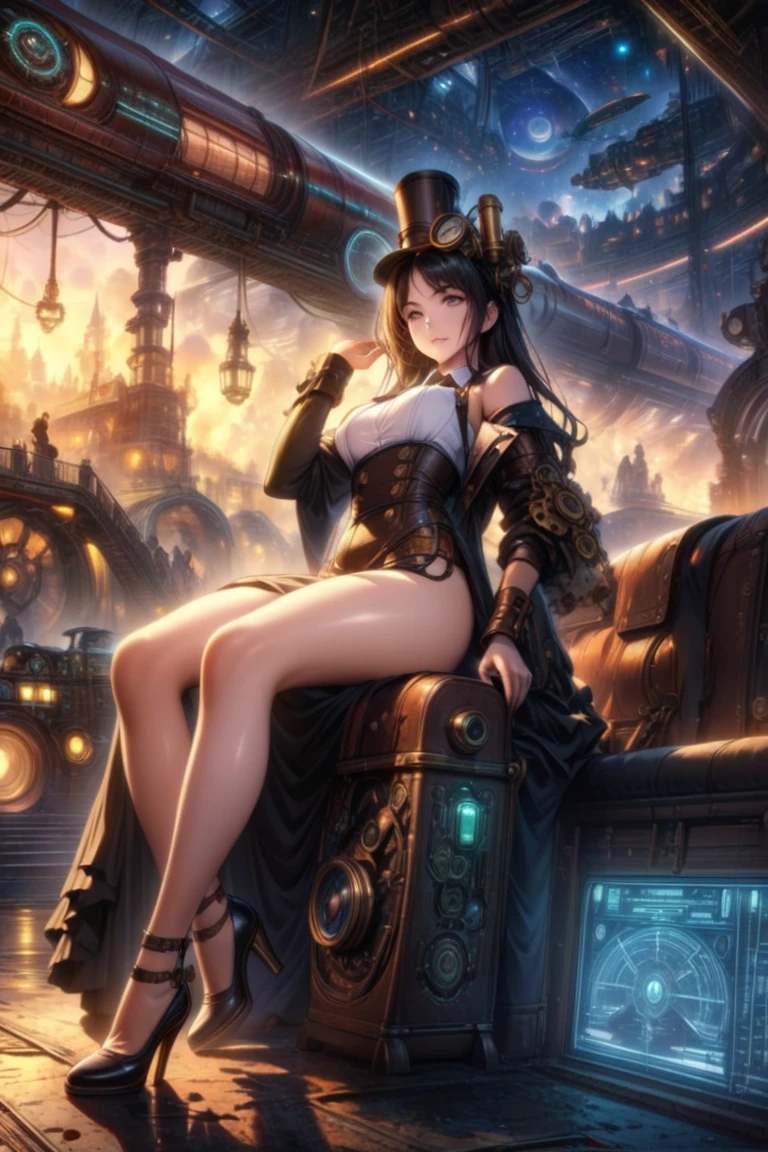 suggestive pose, random hair color, random eye color, Tenebrism art style painting,oil on canvas,(((huge big natural saggy breasts,very noticeable cameltoe))),steampunk airship background scenery,Complete Steampunk Clothes Intricade Details, WLOP, sakimichan,greg latkowski, Alphonse Mucha, makoto shinkai, Stanley Art Jem Lau, Los Doros, surreal,art station trends, unreal engine 5, 8K,concept art,digital paint, splash art, splash paint, face portrait,grunge painting, written by banksy, Written by Greg Tocchini, Written by James Gillard, Written by Joe Fenton, Written by Keith Butcher, very detailed, symmetrical, octane rendering, concept art, Artistic, cinematic, super sharp focus, very detailed, Vibrant soul, perfection