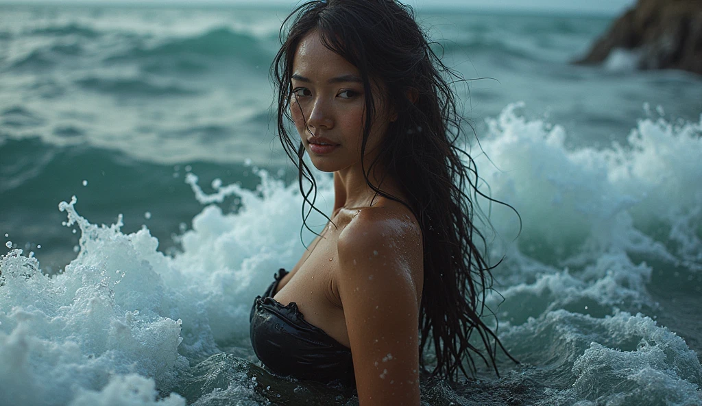 (Highest quality, 8k, 32K, masterpiece, Ultra-high resolution:1.2), Browsing Caution, Japanese, Fascinating face, sweating, Wet, thin clothing, nude, indoor, Outdoor beach, Kneeling on the sand, Spread your legs, Water droplets fall, Front light, Bright Face, Sexy pose, Excited, Wet Panties, Wet Hair, My nipples slipped through my shirt