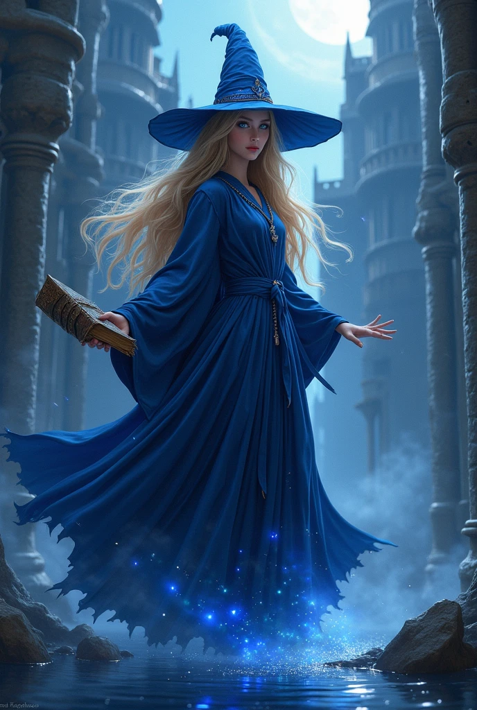 masterpiece, 1girl, Kuramitsu mihoshi, brown hair, dark skin, wizard's hat, wizard's robes, holding staff, smiling, blush, castle, brick floor, medieval, dust, fog, sunny, clouds, s, walking, full body, huge breast, thicc, blue eyes, nun, priestess,image must as like human.need at least 4 image
